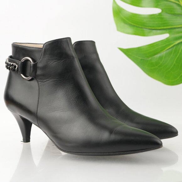 Aquatalia Womens Selina Boot Size 9 Black Pointed Kitten Heel Bootie Chain Link - Picture 2 of 11